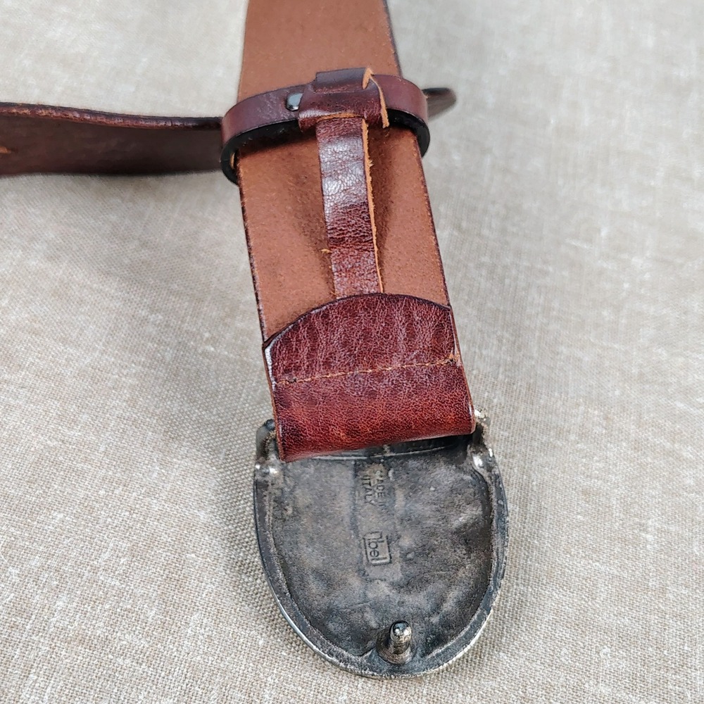 Womens SZ M Ibel Italy Leather Belt Brown Silver Basketweave Buckle Boho SZ M - Picture 5 of 11